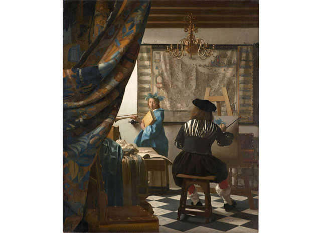 フェルメール「絵画芸術(絵画の寓意などとも呼ばれています)」に描かれたシャンデリア。1666年頃に描かれたと言われており、現在はウィーンの美術史美術館に所蔵されています。