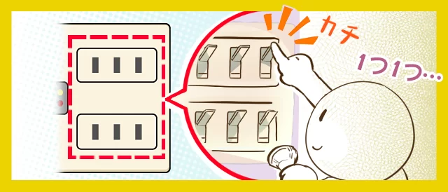 回路用ブレーカーを「1つ1つ」入れて(上げて)いく